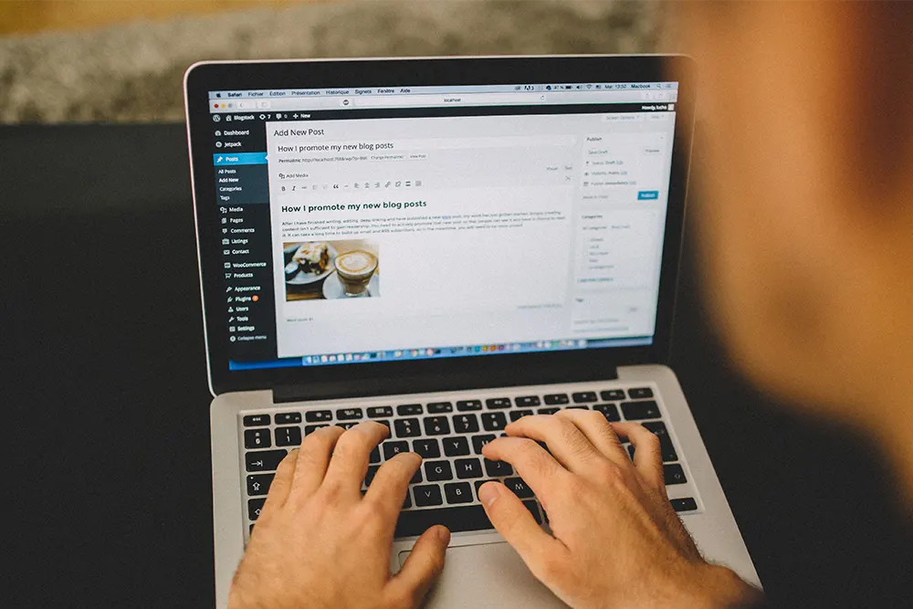 Person creating a blog post.