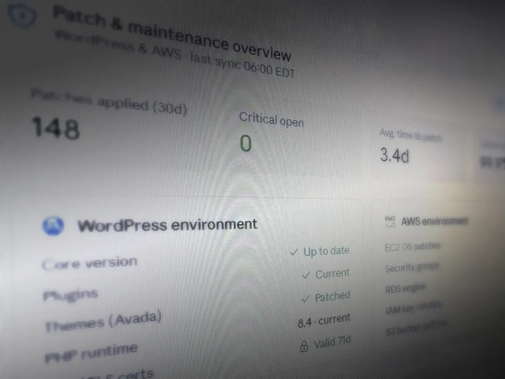Screenshot of WordPress security patches.