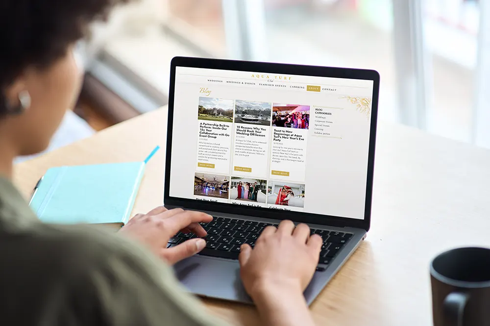 Person creating website blog content.