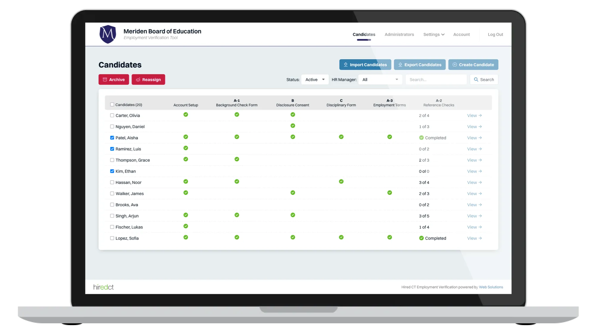 Hired CT candidate dashboard screen