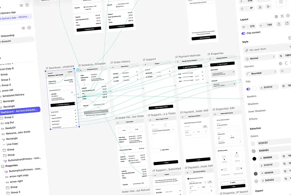 Screenshot of mobile app planning software.