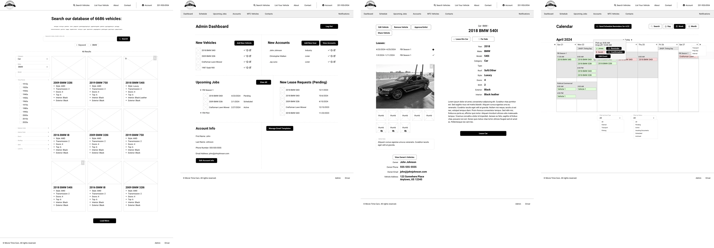 Movie Time Cars Wireframes
