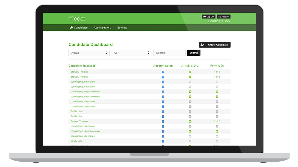 Hired CT candidate dashboard screen